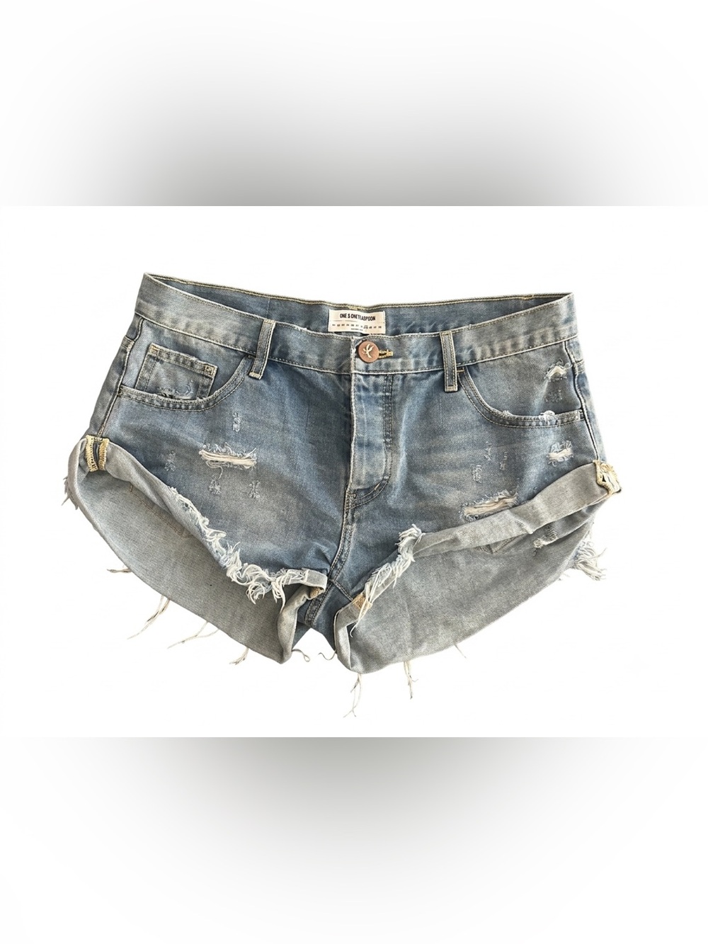 One Teaspoon Bandits Denim Shorts Distressed Cuffed Blue Size 29